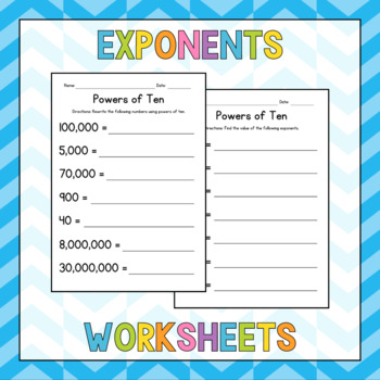 Preview of Exponents Worksheets FREEBIE - Powers of Ten - No Prep - Sub Plan