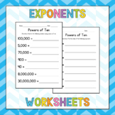 Exponents Worksheets FREEBIE - Powers of Ten - No Prep - Sub Plan