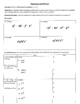 Preview of Exponents and Division (8.EE.1; Math Standards 1, 2, 3, 4)