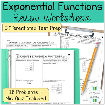 Preview of Exponents and Exponential Functions Review Worksheet Algebra 1 Test Prep