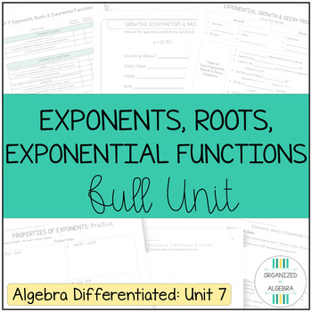 Preview of Exponents and Exponential Functions Unit Algebra Differentiated Curriculum