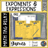 Exponents and Expressions Math Tag Relay {free}