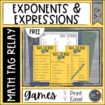 Preview of Exponents and Expressions Math Tag Relay {free}