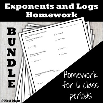Preview of Exponents and Logarithms Homework BUNDLE