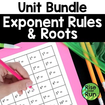 Preview of Exponent Rules and Properties Unit with Guided Notes, Worksheets & Activities