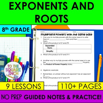 Preview of Exponents and Roots - 8th Grade Math Guided Notes
