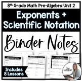 Exponents and Scientific Notation 8th Grade Math Binder No