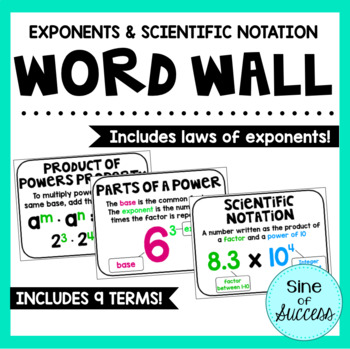 Preview of Exponents and Scientific Notation Word Wall