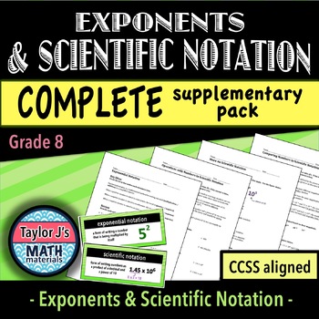 Preview of Exponents and Scientific Notation Worksheets - Complete Supplementary Pack