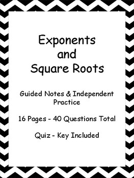 Preview of Exponents and Square Roots - Guided Notes, Independent Practice, Quiz with Key