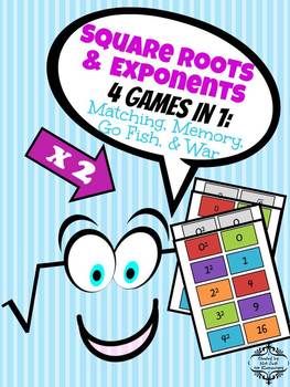 Preview of Exponents and Square Roots: Matching, Memory, Go Fish, War Game