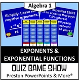 Quiz Show Game Exponents and Exponential Functions in a PowerPoint Presentation