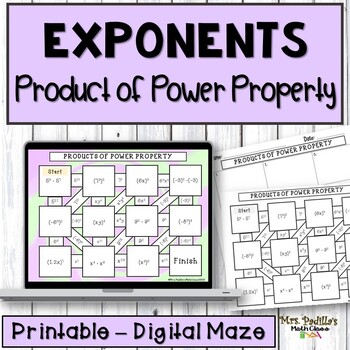 Preview of Exponents Product of Power Property Digital Maze Activity | Distance Learning