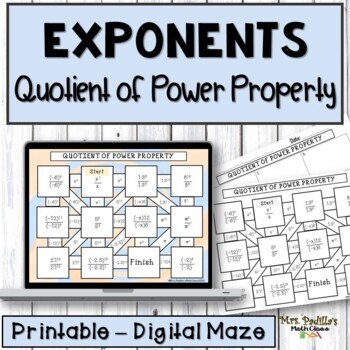 Preview of Exponents Quotient of Power Property Digital Activity Maze | Distance Learning
