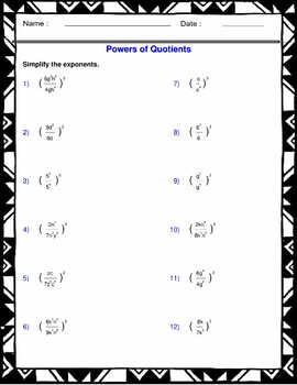 Preview of Exponents with Division - Exponents Worksheets - Positive and Negative Exponents