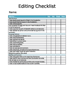 Preview of Exposition Writing editing checklist