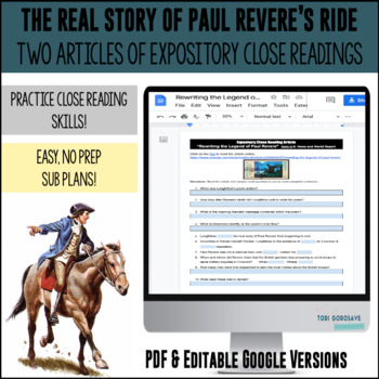 Preview of Close Reading for Paul Revere: The True Story - DIGITAL & PRINT