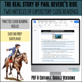 Close Reading for Paul Revere: The True Story - DIGITAL & PRINT