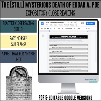 Preview of Close Reading - The Mysterious Death of Edgar A. Poe - DIGITAL & PRINT