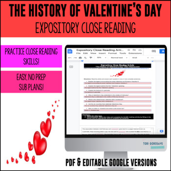 Preview of Close Reading - The History of Valentine's Day - DIGITAL & PRINT