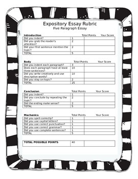 Preview of Five Paragraph Expository Essay Rubric