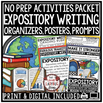 Preview of Expository Informative Writing Prompts Graphic Organizers Posters 3rd 4th Grade
