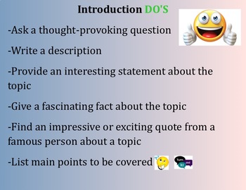 Preview of Expository Introduction Presentation w/Examples&Thesis Statement Smart Board