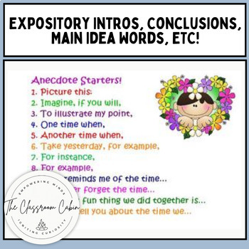 Preview of Expository Intros, Conclusions, Main Idea Words, ETC!