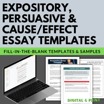 Preview of Expository, Persuasive, Cause and Effect Essay Templates with Handouts, Samples