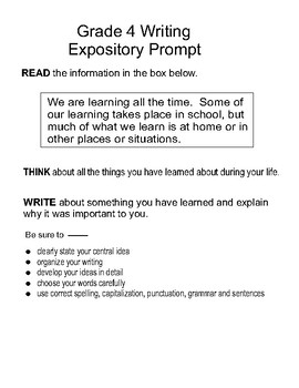 Preview of Expository Prompts 4th Grade (Formatted to prompt page of Texas testing)