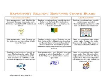 Preview of Expository Reading Response Choice Board