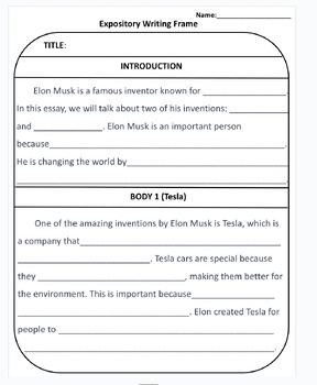 Preview of Expository Writing Frames (Invenors: Musk, Carver, and Bezos)