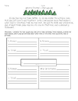 Preview of Expository Writing Prompt - Real or Artificial Christmas Trees