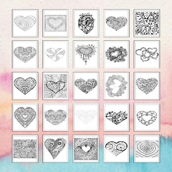 Passionate Palette: Heart Themed 10 Reverse Coloring Pages Bundle. You Draw  the Lines & Doodle. PDF Reverse Coloring Book. Instant Download. 