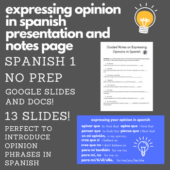 Preview of Expressing Opinions in Spanish Presentation and Guided Notes (Spanish 1)
