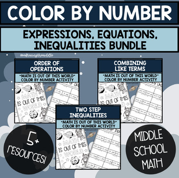 Preview of Expression, Equation, and Inequalities Color By Number Activity Bundle