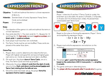 Preview of Expression Frenzy - 7th Grade Math Game [CCSS 7.EE.A.1]