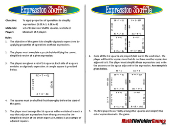 Preview of Expression Shuffle Puzzle/Game (Simplify Expressions)