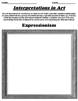 Preview of Expressionism Worksheet "Interpret the Art" & Webquest