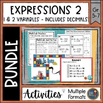 Preview of Expressions 2 Bundle with One and Two Variables Whole Numbers and Decimals