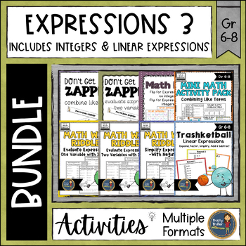 Preview of Expressions 3 Bundle with One and Two Variables Integers and Linear Expressions