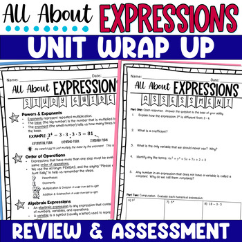 Preview of Expressions Assessment Review and Study Guide - Algebraic Expressions Unit Test