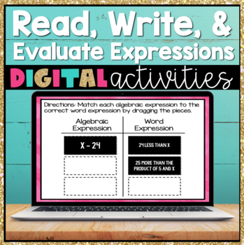Preview of Read, Write, and Evaluate Expressions Digital Activities 6.EE.2