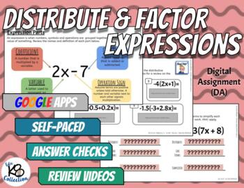 Preview of Expressions - Distribute & Factor - Digital Assignment