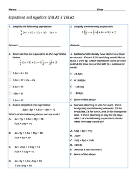 Preview of Expressions & Equations (7.EE.A1 and 7.EE.A2)