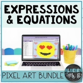 Preview of Expressions & Equations Digital Self-Checking Pixel Art Mystery Picture Bundle
