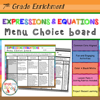 Preview of 7th Grade Expressions & Equations Enrichment Choice Board - Distance Learning