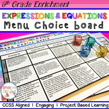 Preview of 6th Grade Expressions & Equations Enrichment Choice Board - Distance Learning