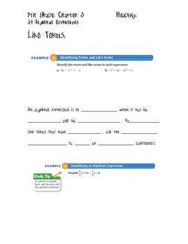 Preview of Expressions & Equations Guided Notes Big Ideas Math Red: 7th Grade Chapter 3