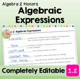 Algebraic Expressions (Algebra 2 - Unit 1)